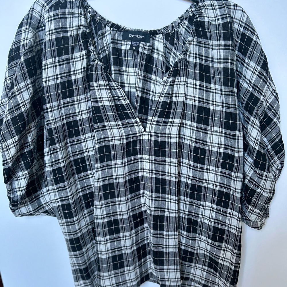 Karen Kane Plaid Linen Top
